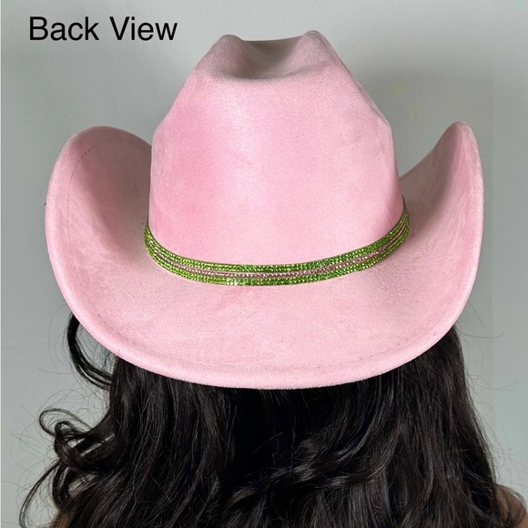 AKA Rhinestone Suede Cowboy Hat | Alpha Kappa Alpha Pink & Green Sorority Hat main image 5